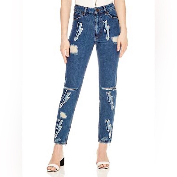 Sandro Rebecca Lightning Bolt Graphic Jeans - Picture 1 of 16